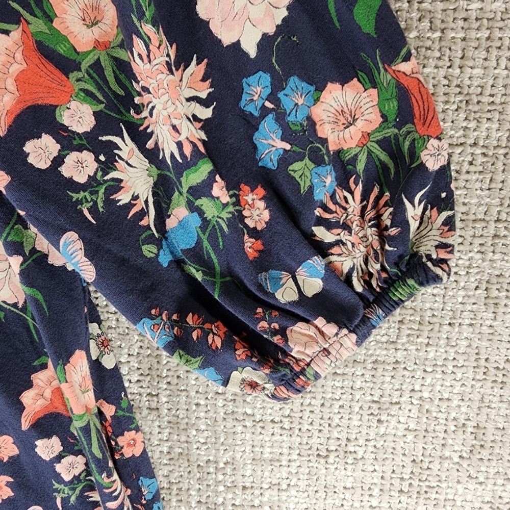 Tea Collection Womens S Blue Floral Midi Dress Stretch Knit Cottage 3/4 Sleeve - Picture 4 of 11